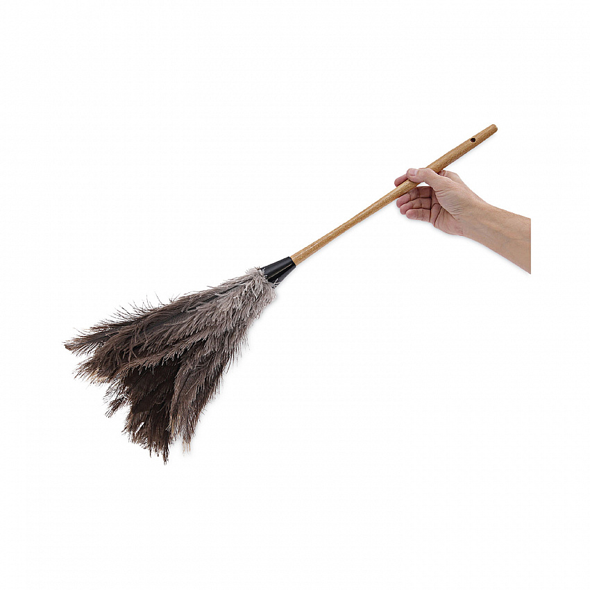 Professional Ostrich Feather Duster, 16" Wood Handle, 12" Gray Bristle (31FD)