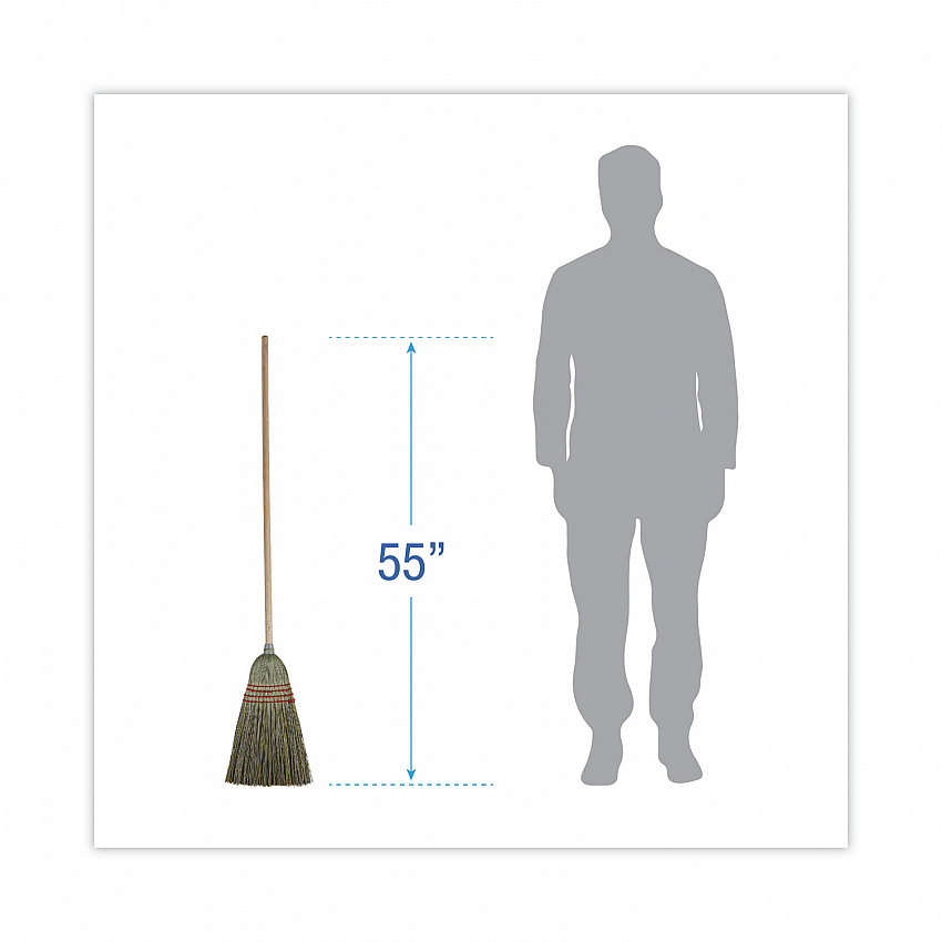 Mixed Fiber Maid Broom, Mixed Fiber Bristles, 55" Overall Length, Natural, 12/Carton (920YCT)