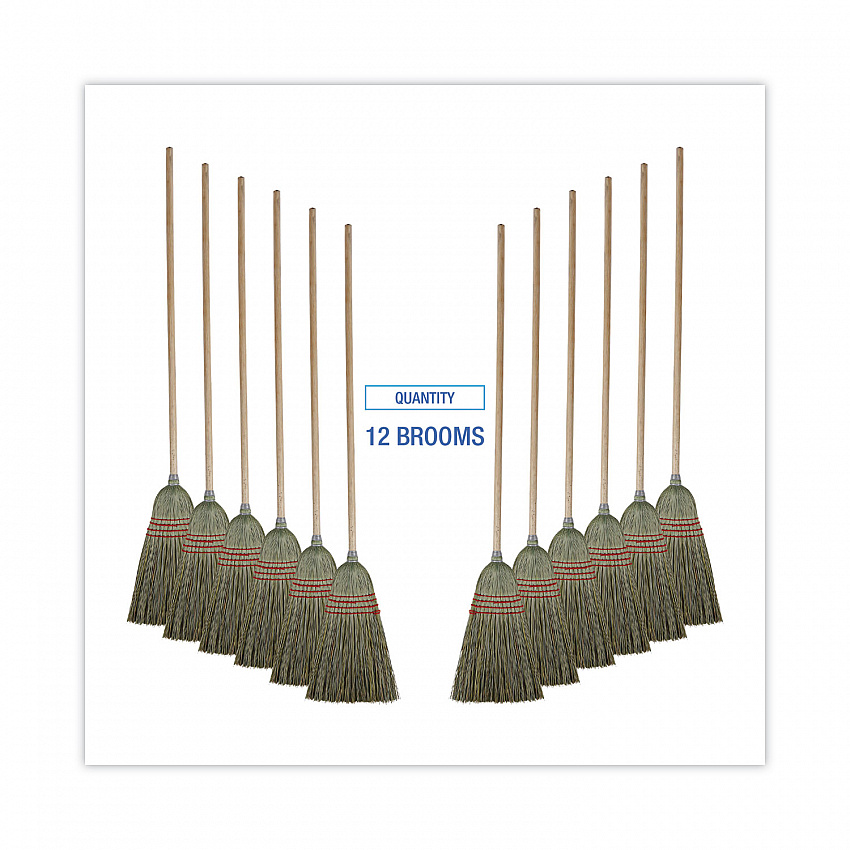 Mixed Fiber Maid Broom, Mixed Fiber Bristles, 55" Overall Length, Natural, 12/Carton (920YCT)