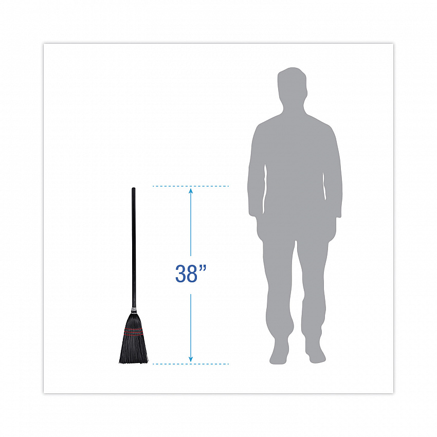 Flag Tipped Poly Lobby Brooms, Flag Tipped Poly Bristles, 38" Overall Length, Natural/Black, 12/Carton (951BP)