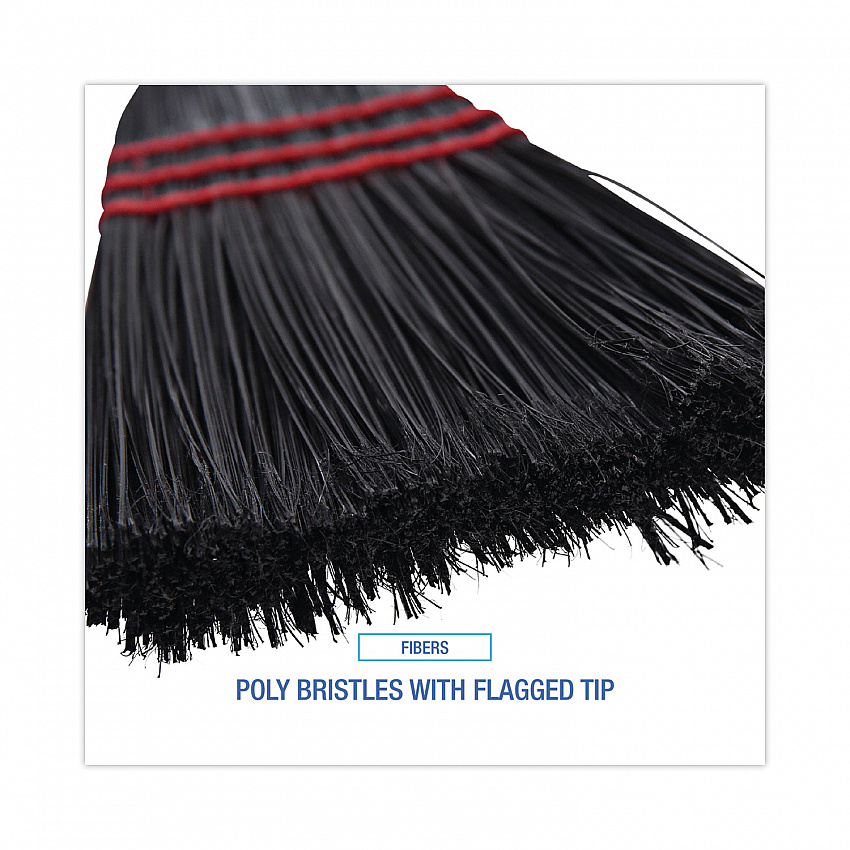 Flag Tipped Poly Lobby Brooms, Flag Tipped Poly Bristles, 38" Overall Length, Natural/Black, 12/Carton (951BP)