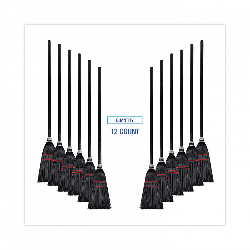 Flag Tipped Poly Lobby Brooms, Flag Tipped Poly Bristles, 38" Overall Length, Natural/Black, 12/Carton (951BP)
