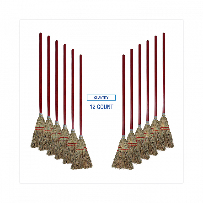 Corn Fiber Lobby/Toy Broom, Corn Fiber Bristles, 39" Overall Length, Red, 12/Carton (951TCT)