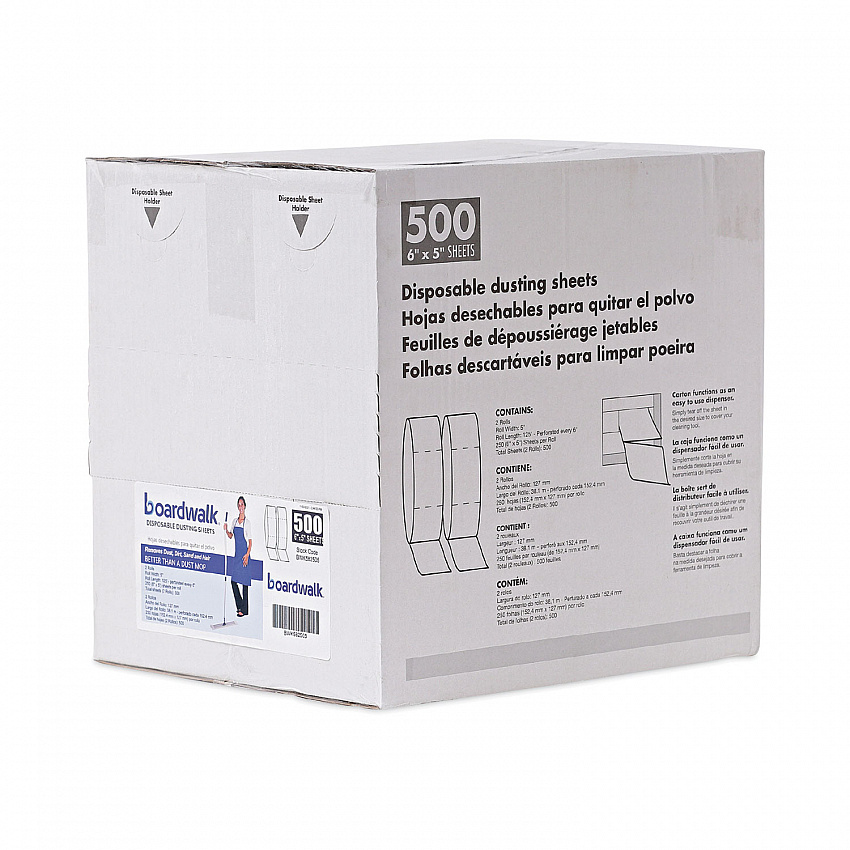 TrapEze Disposable Dusting Sheets, 5" x 125 ft, White, 250 Sheets/Roll, 2 Rolls/Carton (582505)