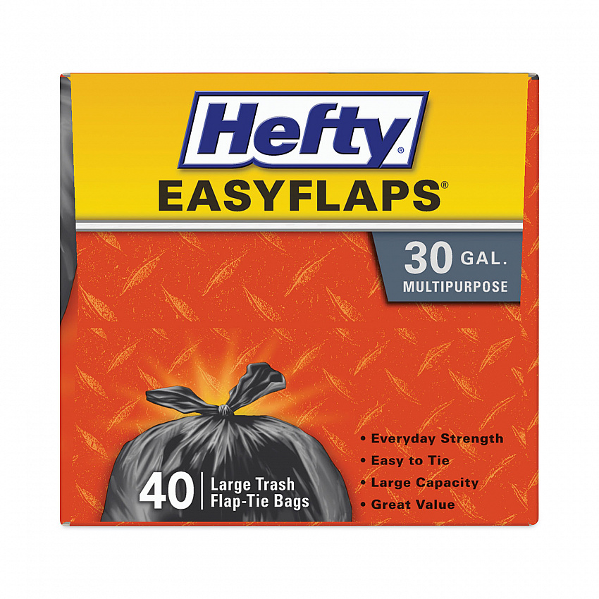 Easy Flaps Trash Bags, Tie-Flap, 30 gal, 0.85 mil, 30" x 33", Black, 40 Bags/Box, 6 Boxes/Carton (E27744CT)