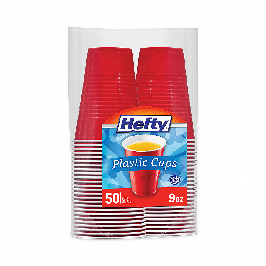 Easy Grip Disposable Plastic Party Cups, 9 oz, Red, 50/Pack, 12 Packs/Carton (C20950CT)