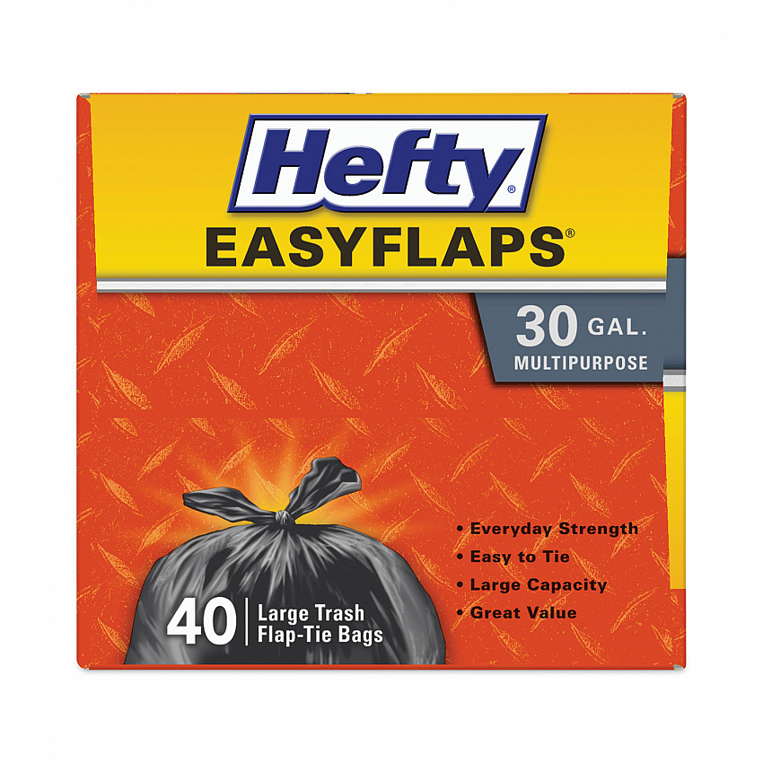 Easy Flaps Trash Bags, Tie-Flap, 30 gal, 0.85 mil, 30" x 33", Black, 40 Bags/Box, 6 Boxes/Carton (E27744CT)