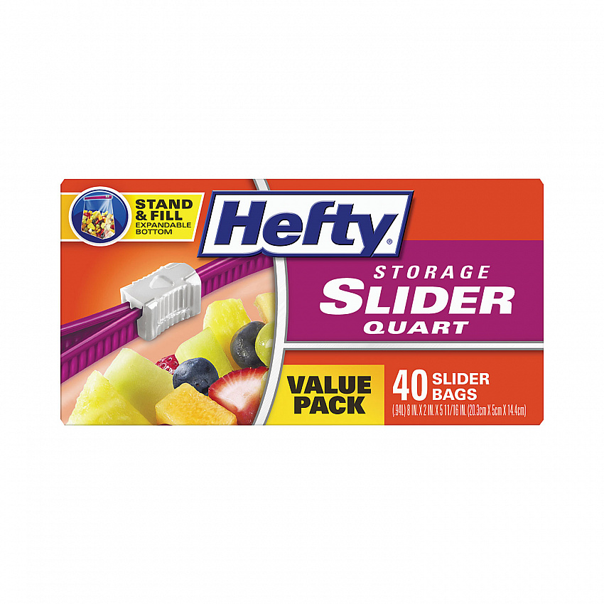 Slider Stand and Fill Food Storage Bags, Quart, 8" x 7", Clear, 40 Bags/Box, 9 Boxes/Carton (R88075CT)