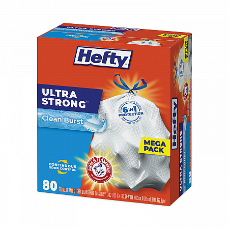 Extra Heavy-Duty Ultra Strong Scented Tall Kitchen Bags, Drawstring, 13 gal, Clean Burst, 23.75