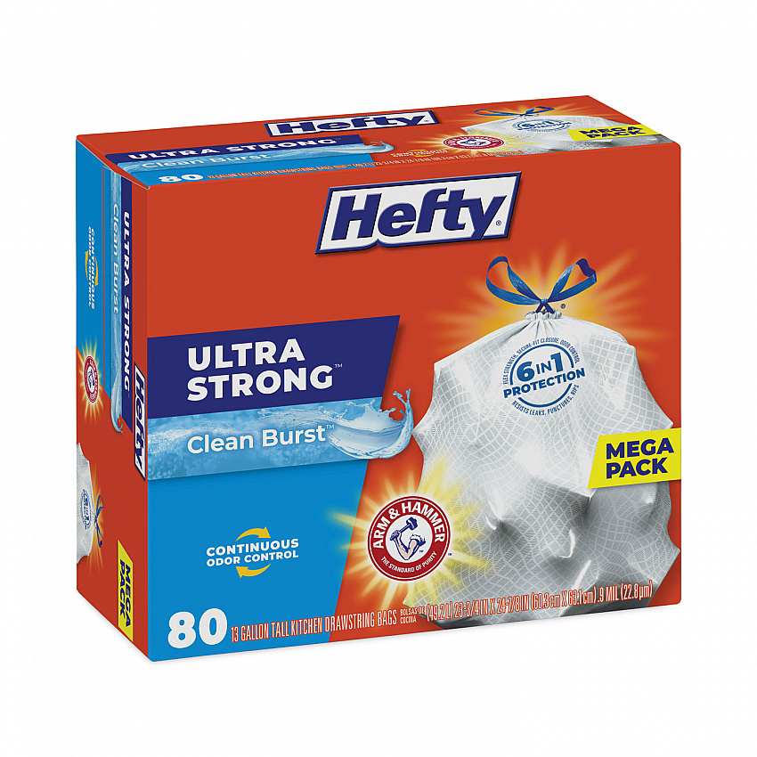 Ultra Strong Scented Tall Kitchen Bags, Drawstring, 13 gal, Clean Burst, 24.75" x 24.88", White, 80 Bags/Box, 3 Boxes/Carton (E88356CT)