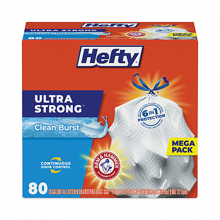 Ultra Strong Scented Tall Kitchen Bags, Drawstring, 13 gal, Clean Burst, 24.75
