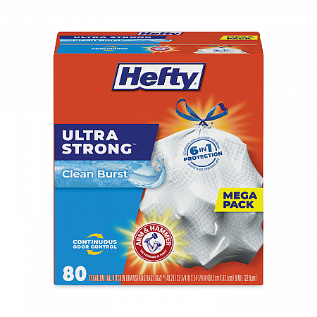 Extra Heavy-Duty Ultra Strong Scented Tall Kitchen Bags, Drawstring, 13 gal, Clean Burst, 23.75