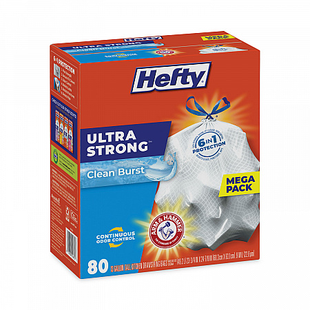 Extra Heavy-Duty Ultra Strong Scented Tall Kitchen Bags, Drawstring, 13 gal, Clean Burst, 23.75