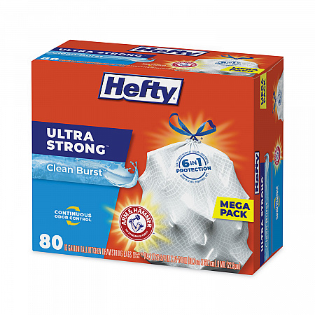 Ultra Strong Scented Tall Kitchen Bags, Drawstring, 13 gal, Clean Burst, 24.75