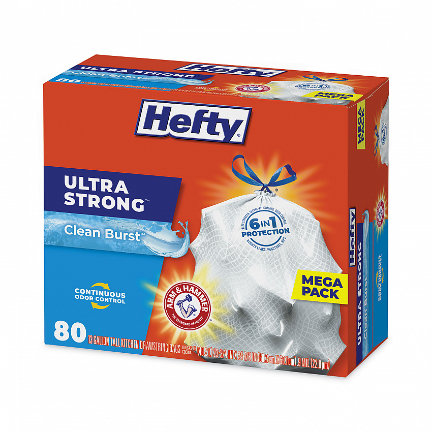 Ultra Strong Scented Tall Kitchen Bags, Drawstring, 13 gal, Clean Burst, 24.75" x 24.88", White, 80 Bags/Box, 3 Boxes/Carton (E88356CT)