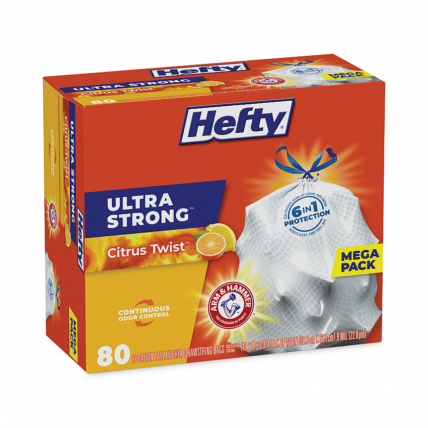 Ultra Strong Scented Tall Kitchen Bags, Drawstring, 13 gal, Citrus Twist, 23.75" x 24.88", White, 80 Bags/Box, 3 Boxes/Carton (E88354CT)