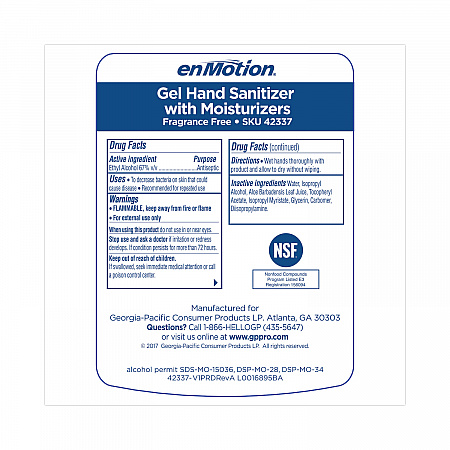 enMotion Gen2 E3-Rated Gel Sanitizer Dispenser Refill, 1,000 mL Bottle, Fragrance-Free, 2/Carton (42337)