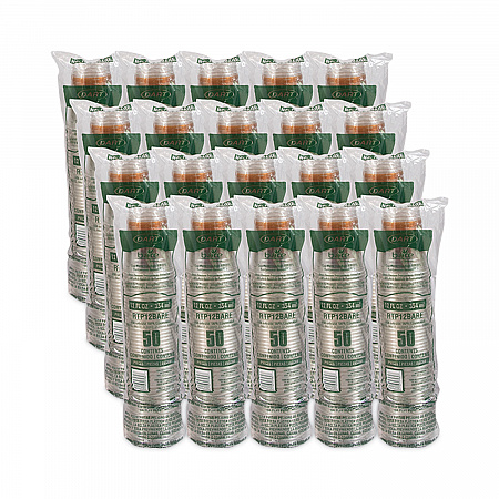 Bare Eco-Forward RPET Cold Cups, Squat, ProPlanet Seal, 12 oz to 14 oz, Plastic, Leaf Design, 50/Pack, 20 Packs/Carton (RTP12BARECT)