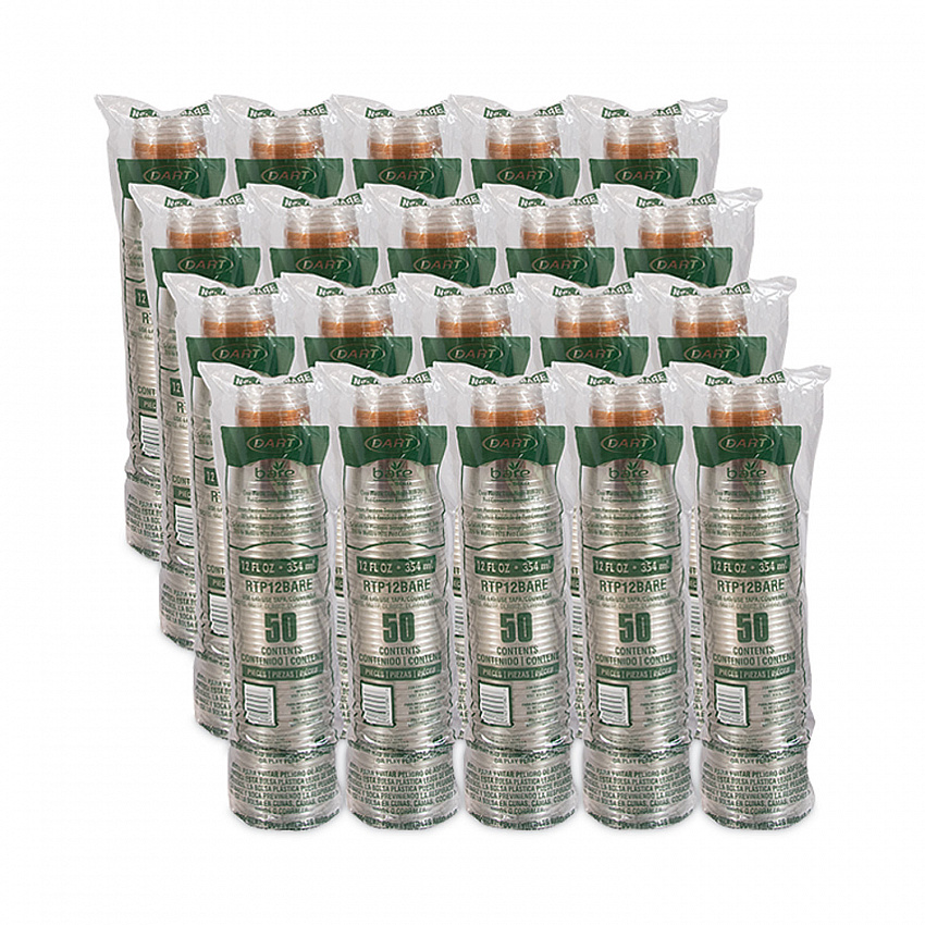 Bare Eco-Forward RPET Cold Cups, Squat, ProPlanet Seal, 12 oz to 14 oz, Plastic, Leaf Design, 50/Pack, 20 Packs/Carton (RTP12BARECT)