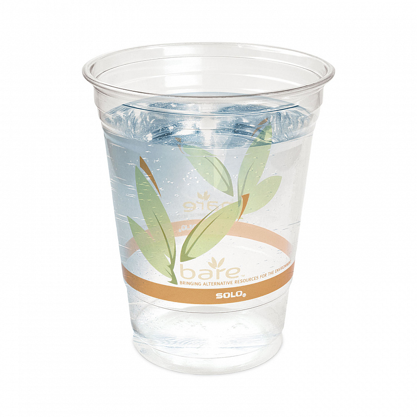 Bare Eco-Forward RPET Cold Cups, Squat, 12 oz to 14 oz, Plastic, Leaf Design, 50/Pack (RTP12BAREPK)