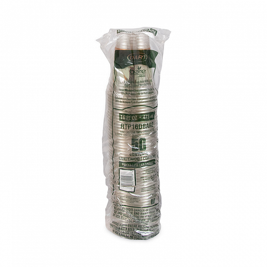 Bare Eco-Forward RPET Cold Cups, 16 oz to 18 oz, Plastic, Leaf Design, 50/Pack (RTP16DBAREPK)