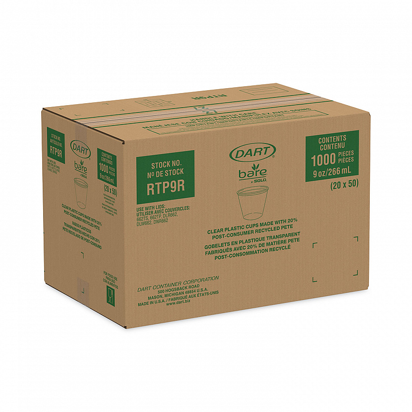 Bare Eco-Forward RPET Cold Cups, ProPlanet Seal, 9 oz, Plastic, Leaf Design, 1,000/Carton (RTP9RBARE)