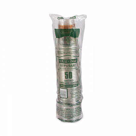Bare Eco-Forward RPET Cold Cups, Squat, ProPlanet Seal, 12 oz to 14 oz, Plastic, Leaf Design, 50/Pack, 20 Packs/Carton (RTP12BARECT)