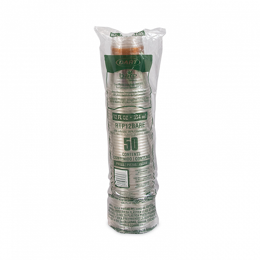 Bare Eco-Forward RPET Cold Cups, Squat, ProPlanet Seal, 12 oz to 14 oz, Plastic, Leaf Design, 50/Pack, 20 Packs/Carton (RTP12BARECT)
