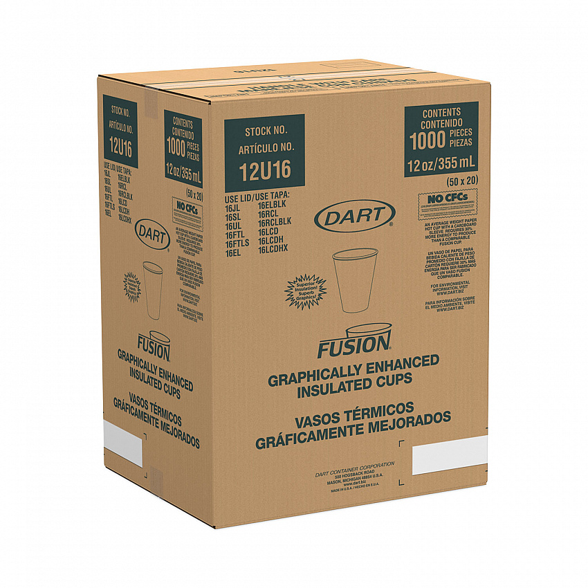 Fusion Escape Foam Hot/Cold Cups, 12 oz, Brown/Black, 1,000/Carton (12U16ESC)