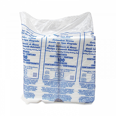 Foam Hinged Lid Container, 3 Compartments, 8 oz, 9 x 9.4 x 3, White, 100/Sleeve, 2 Sleeves/Carton (90HT3R)