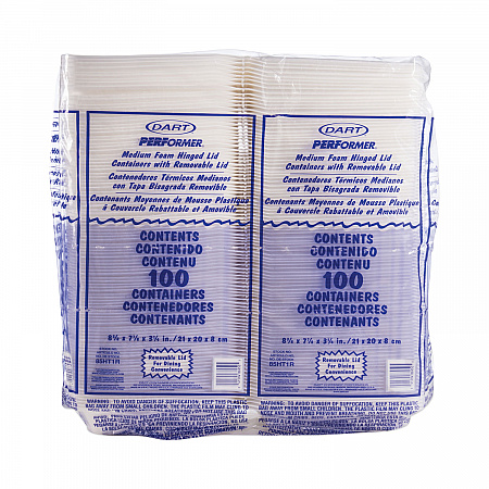 Foam Hinged Lid Containers, 8.38 x 7.78 x 3.25, White, 200/Carton (85HT1R)