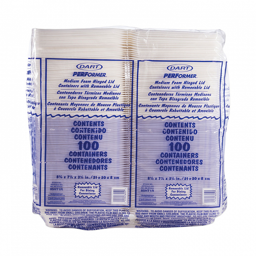 Foam Hinged Lid Containers, 8.38 x 7.78 x 3.25, White, 200/Carton (85HT1R)
