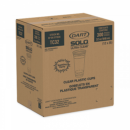 Ultra Clear PETE Cold Cups, 32 oz, Plastic, Clear, 300/Carton (TC32)