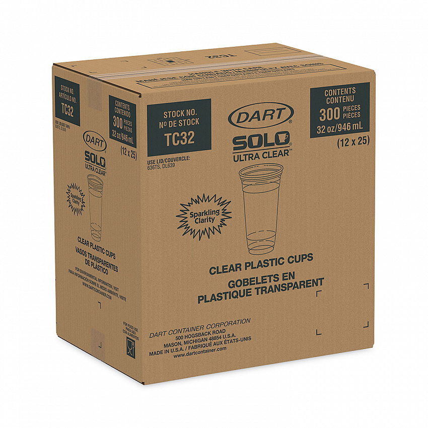 Ultra Clear PETE Cold Cups, 32 oz, Plastic, Clear, 300/Carton (TC32)
