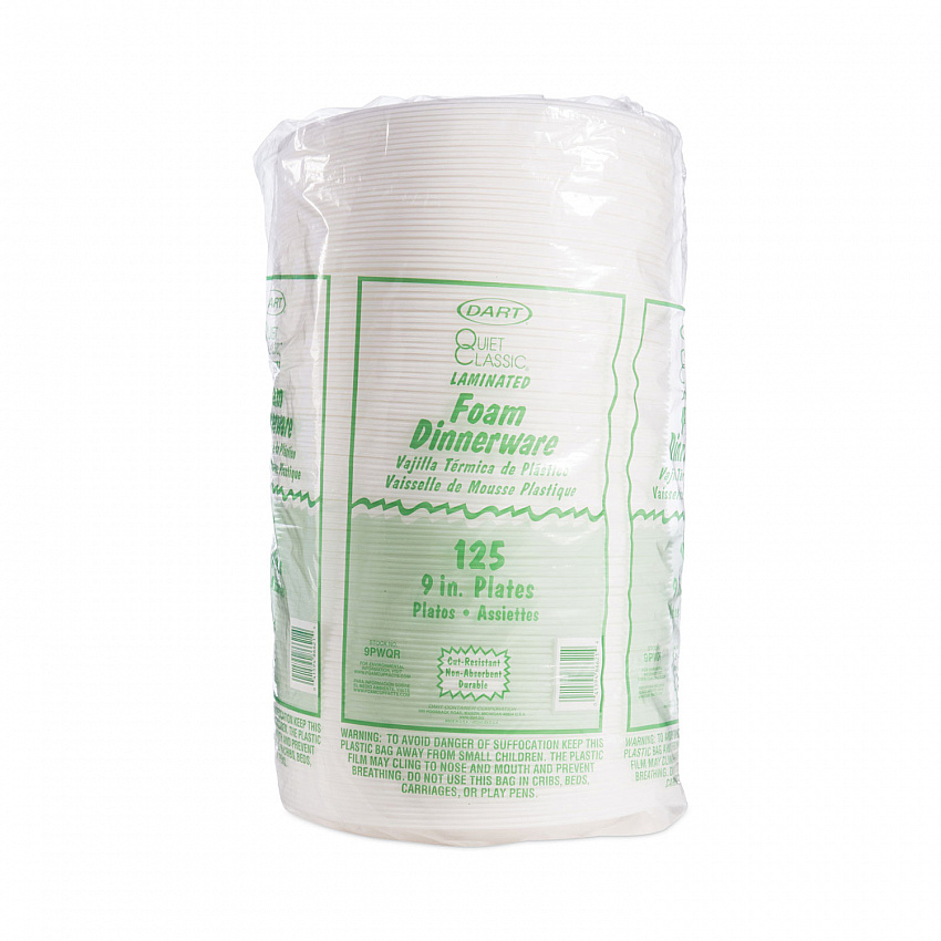 Quiet Classic Laminated Foam Dinnerware Plate, 9" dia, White, 125/Pack (9PWQRPK)