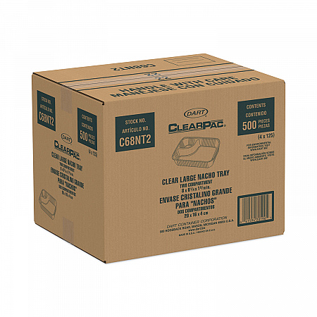 ClearPac Large Nacho Tray, 2 Compartments, 3.3 oz, 6.2 x 6.2 x 1.6, Clear, Plastic, 500/Carton (C68NT2)