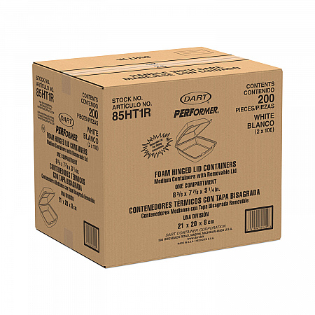 Foam Hinged Lid Containers, 8.38 x 7.78 x 3.25, White, 200/Carton (85HT1R)