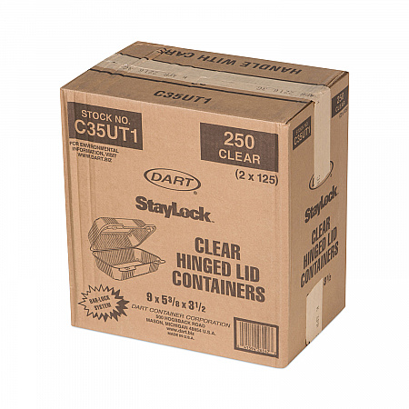 StayLock Clear Hinged Lid Containers, 5.4 x 9 x 3.5, Clear, Plastic, 250/Carton (C35UT1)