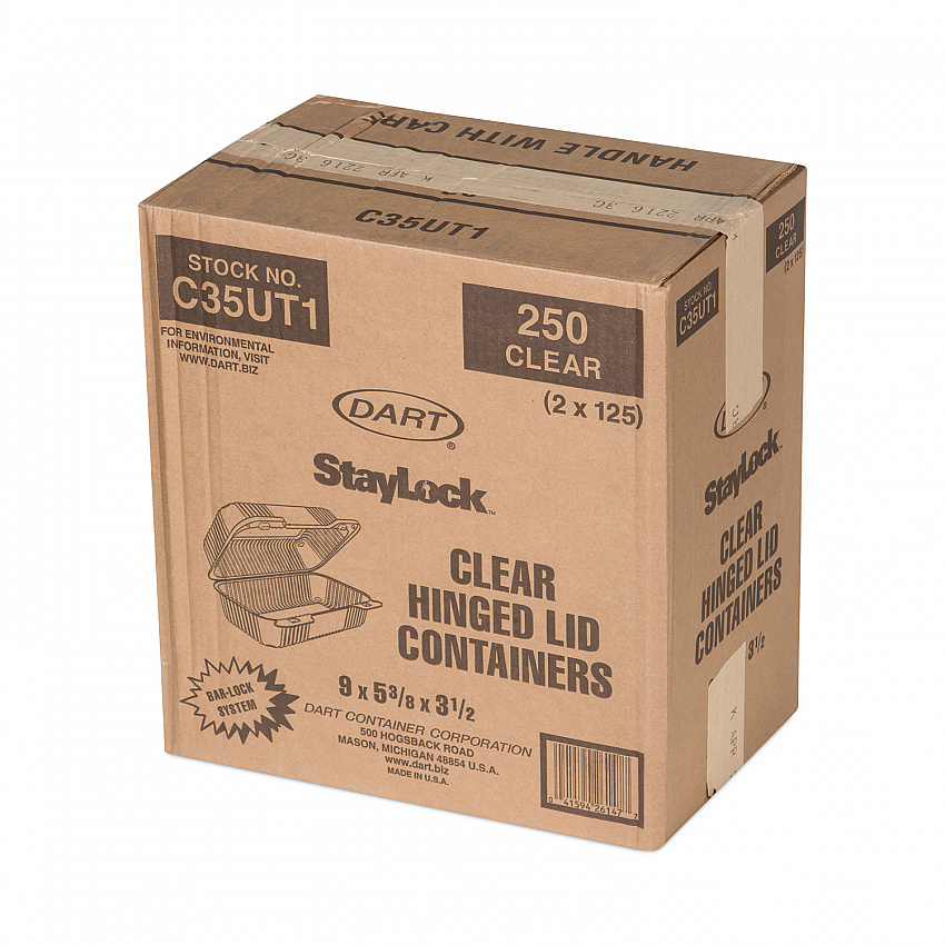 StayLock Clear Hinged Lid Containers, 5.4 x 9 x 3.5, Clear, Plastic, 250/Carton (C35UT1)