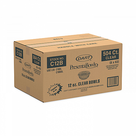 PresentaBowls Clear Bowls, 12 oz, Plastic, 63/Bag, 504/Carton (C12B)