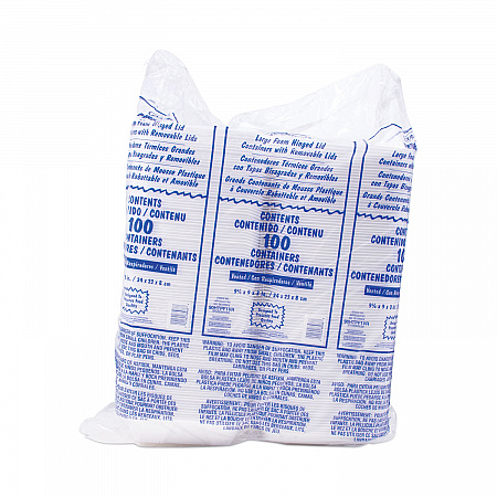 Foam Hinged Lid Container, Vented Lid, 9 x 9.4 x 3, White, 100/Pack, 2 Packs/Carton (90HTPF1VR)