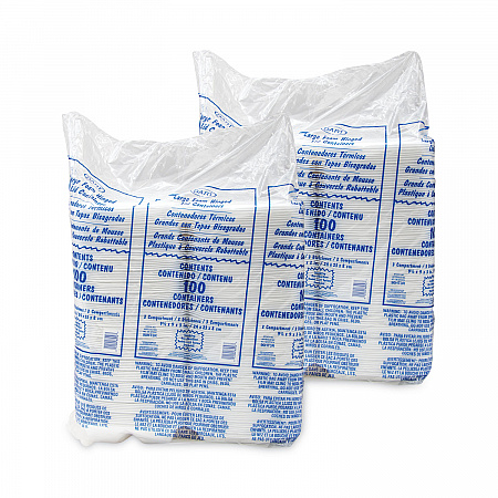 Foam Hinged Lid Container, 3 Compartments, 8 oz, 9 x 9.4 x 3, White, 100/Sleeve, 2 Sleeves/Carton (90HT3R)