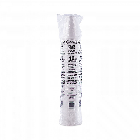 Foam Drink Cups, 12 oz, White, 25/Pack (12J12BG)