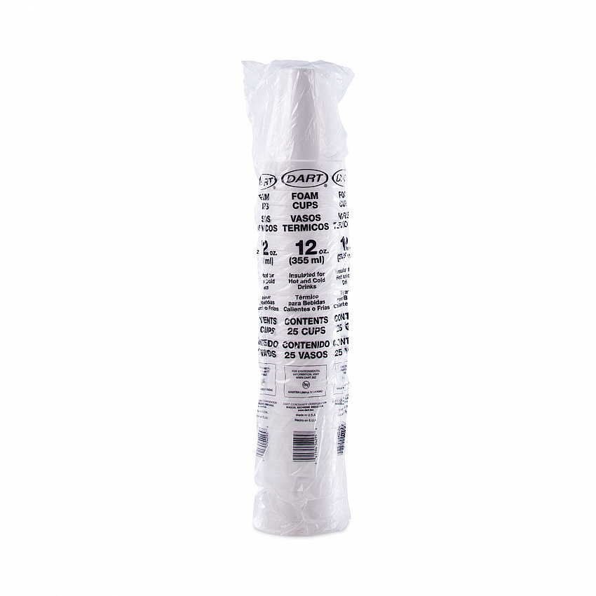 Foam Drink Cups, 12 oz, White, 25/Pack (12J12BG)