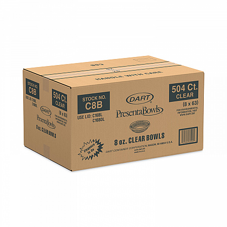 PresentaBowls Clear Bowls, 8 oz, Plastic, 63/Bag, 504/Carton (C8B)