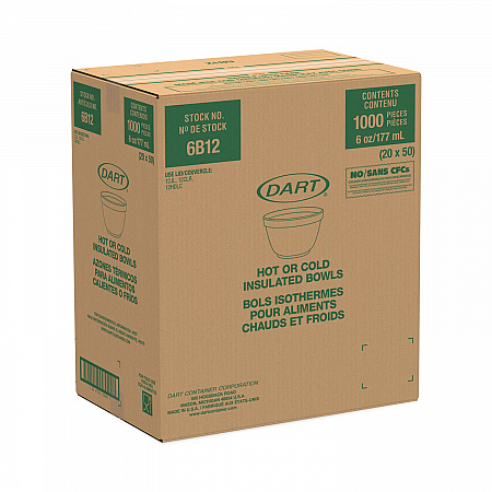 Foam Container, Squat, 6 oz, White, 50/Pack, 20 Packs/Carton (6B12)