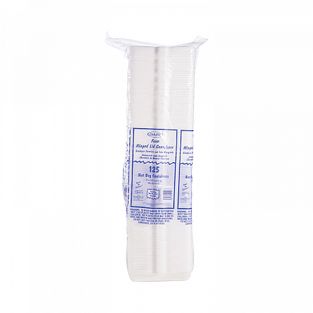 Foam Hinged Lid Container, Hot Dog Container, 3.8 x 7.1 x 2.3, White, 125/Bag, 4 Bags/Carton (72HT1)