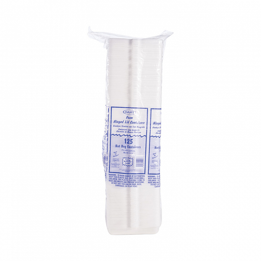 Foam Hinged Lid Container, Hot Dog Container, 3.8 x 7.1 x 2.3, White, 125/Bag, 4 Bags/Carton (72HT1)