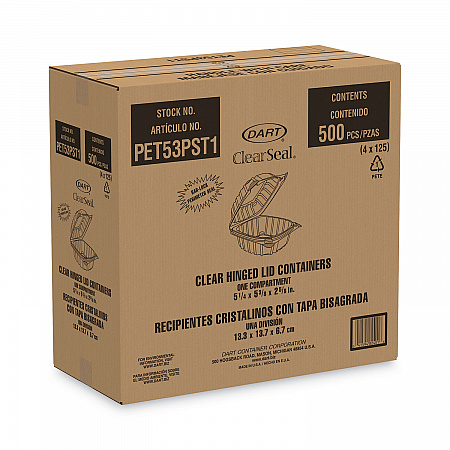 ClearSeal Hinged-Lid Plastic Containers, 13.8 oz, Clear, Plastic, 500/Carton (PET53PST1)