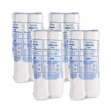 Foam Hinged Lid Container, Hoagie Container with Removable Lid, 5.3 x 9.8 x 3.3, White, 125/Bag, 4 Bags/Carton (99HT1R)